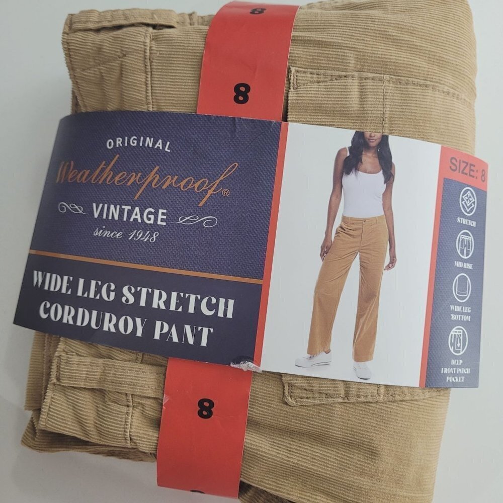 NEW Weatherproof Vintage Corduroy Womens 14 Tan Wide-Leg Pants// 26PT